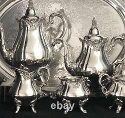Wallace Baroque Tea Set Silver Plated with WASTE and Tray 6 Piece set