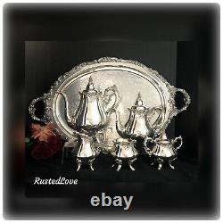 Wallace Baroque Tea Set Silver Plated with WASTE and Tray 6 Piece set