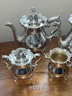 Wallace Royal Rose Silver Plated Coffee, Tea, Sugar, & Creamer Tea Set Wallace Royal Rose Silver Plated Coffee, Tea, Sugar, & Creamer Tea Set