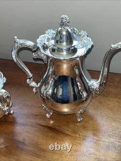 Wallace Royal Rose Silver Plated Coffee, Tea, Sugar, & Creamer Tea Set Wallace Royal Rose Silver Plated Coffee, Tea, Sugar, & Creamer Tea Set