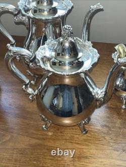 Wallace Royal Rose Silver Plated Coffee, Tea, Sugar, & Creamer Tea Set Wallace Royal Rose Silver Plated Coffee, Tea, Sugar, & Creamer Tea Set