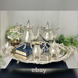 Wallace Silver Baroque Silver Plate Tea and Coffee Service Set Footed Tray 5 pcs