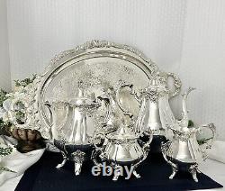 Wallace Silver Baroque Silver Plate Tea and Coffee Service Set Tray no feet #293