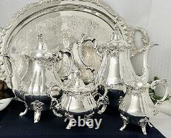 Wallace Silver Baroque Silver Plate Tea and Coffee Service Set Tray no feet #293