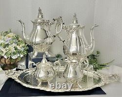 Wallace Silver Baroque Silver Plate Tea and Coffee Service Set Tray no feet #293