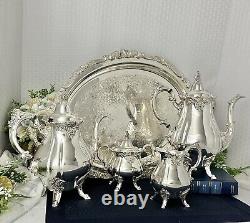 Wallace Silver Baroque Silver Plate Tea and Coffee Service Set Tray no feet #293