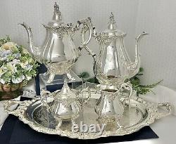 Wallace Silver Baroque Silver Plate Tea and Coffee Service Set Tray no feet #293