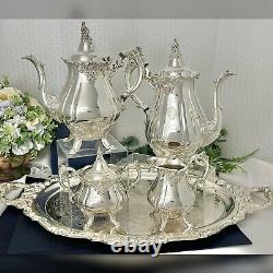 Wallace Silver Baroque Silver Plate Tea and Coffee Service Set Tray no feet #293