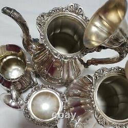 Wallace Silver Plate Coffee, Tea Set 5 Piece Large Tray 28½ Rosepoint Pattern