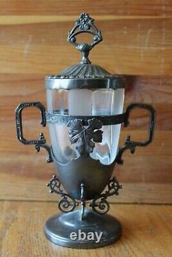 Webster Mfg Co Silver-plate Glass tea holder jar lid or pickle castor Vintage