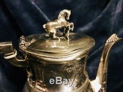 Webster Silver Chased Aesthetic Movement Figural Horse Lion Tea Set C-1800s