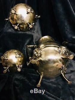 Webster Silver Chased Aesthetic Movement Figural Horse Lion Tea Set C-1800s