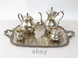 Webster Wilcox 4 Piece Silverplate Tea Set'du Barry Floral' with Serving Tray
