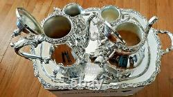 Webster Wilcox Countess Tea/Coffee Set Creamer/Sugar Tray 5-piece Silver Plate