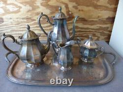 Webster Wilcox English Flutes Silver Plate Tea Coffee Cream Sugar Tray 8004