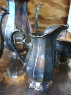 Webster Wilcox English Flutes Silver Plate Tea Coffee Cream Sugar Tray 8004
