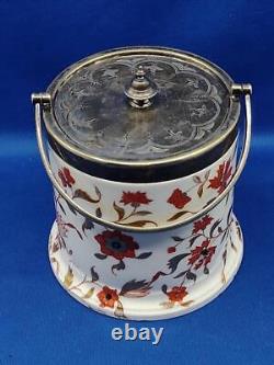 Wedgwood Porcelain Floral Gold Tea Caddy Sm Biscuit Barrel Silver Plate Lid