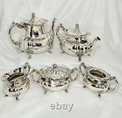 Wilcox Antique Silver Plate Quadruple Repousse Coffee/Tea Set Pattern #5066