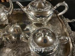 Wilcox International Silver New Beverly Manor Silver Plate Tea Coffee Set withTray