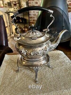 Winchester Silver Plate Tea Kettle With Warming Stand And Burner Tilting 1900's