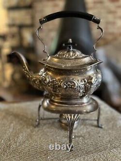 Winchester Silver Plate Tea Kettle With Warming Stand And Burner Tilting 1900's
