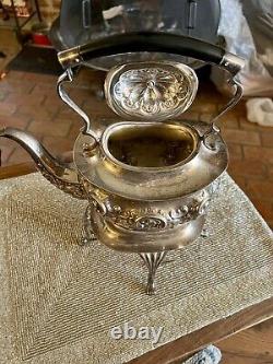 Winchester Silver Plate Tea Kettle With Warming Stand And Burner Tilting 1900's