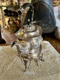 Winchester Silver Plate Tea Kettle With Warming Stand And Burner Tilting 1900's