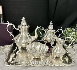 Winthrop Tea Set by Reed and Barton Silver Plated Tea Service Set on Tray 5 Pc