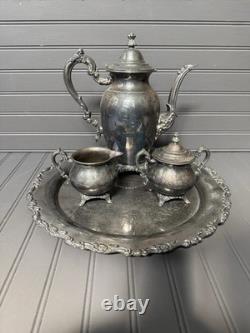 Wm A Rogers Royal Provincial Silverplate Coffee Tea Set with Tray 4 Pc
