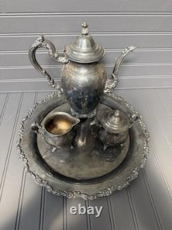 Wm A Rogers Royal Provincial Silverplate Coffee Tea Set with Tray 4 Pc