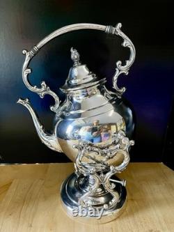 Wm Rogers Silver Plate Tilting Teapot on Stand WithBurner Eagle&Star Stamp MINT