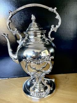 Wm Rogers Silver Plate Tilting Teapot on Stand WithBurner Eagle&Star Stamp MINT