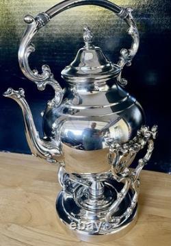 Wm Rogers Silver Plate Tilting Teapot on Stand WithBurner Eagle&Star Stamp MINT