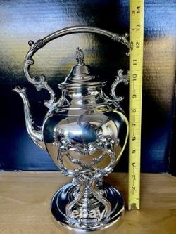 Wm Rogers Silver Plate Tilting Teapot on Stand WithBurner Eagle&Star Stamp MINT