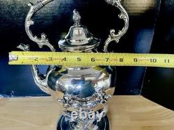 Wm Rogers Silver Plate Tilting Teapot on Stand WithBurner Eagle&Star Stamp MINT