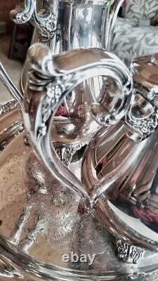 Wm Rogers Silver Plate Victorian Rose Coffee Tea Service 5 piece Set WithTray