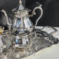 Wm Rogers Silverplate 5 Pc Set Coffee Tea Pot Lg Tray Sugar Creamer 1090 Series