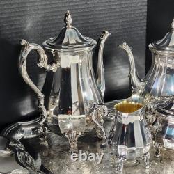 Wm Rogers Silverplate 5 Pc Set Coffee Tea Pot Lg Tray Sugar Creamer 1090 Series