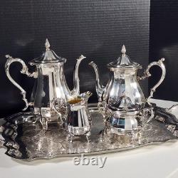 Wm Rogers Silverplate 5 Pc Set Coffee Tea Pot Lg Tray Sugar Creamer 1090 Series