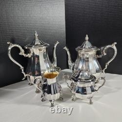 Wm Rogers Silverplate 5 Pc Set Coffee Tea Pot Lg Tray Sugar Creamer 1090 Series