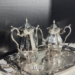 Wm Rogers Silverplate 5 Pc Set Coffee Tea Pot Lg Tray Sugar Creamer 1090 Series