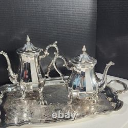 Wm Rogers Silverplate 5 Pc Set Coffee Tea Pot Lg Tray Sugar Creamer 1090 Series