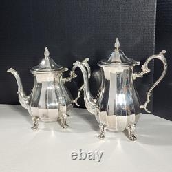 Wm Rogers Silverplate 5 Pc Set Coffee Tea Pot Lg Tray Sugar Creamer 1090 Series