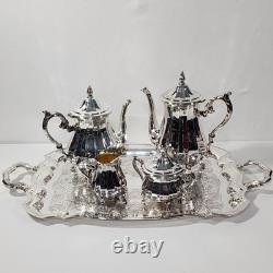 Wm Rogers Silverplate 5 Pc Set Coffee Tea Pot Lg Tray Sugar Creamer 1090 Series
