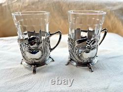 Wmf 1910-1918 Art Noveau Silver Plate Tea Glass Holder Pair