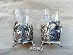 Wmf 1910-1918 Art Noveau Silver Plate Tea Glass Holder Pair