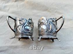 Wmf 1910-1918 Art Noveau Silver Plate Tea Glass Holder Pair