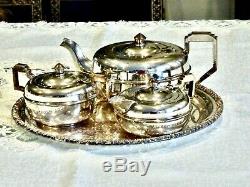 Wonderful Art Deco Empire Plate Epns Tea Set W / Serving Tray England C 1930's