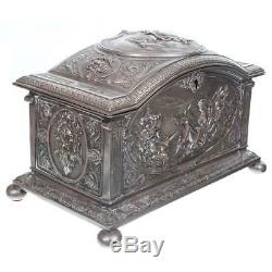 XXL ANTIQUE SILVER TEA CADDY APHRODITE JEWELRY TREASURE BOX Superb Tiffany Style