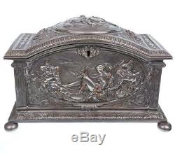 XXL ANTIQUE SILVER TEA CADDY APHRODITE JEWELRY TREASURE BOX Superb Tiffany Style